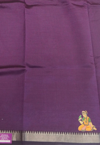 Pure Mangalgiri Silk Saree-Dark Purple with Tanjore Print