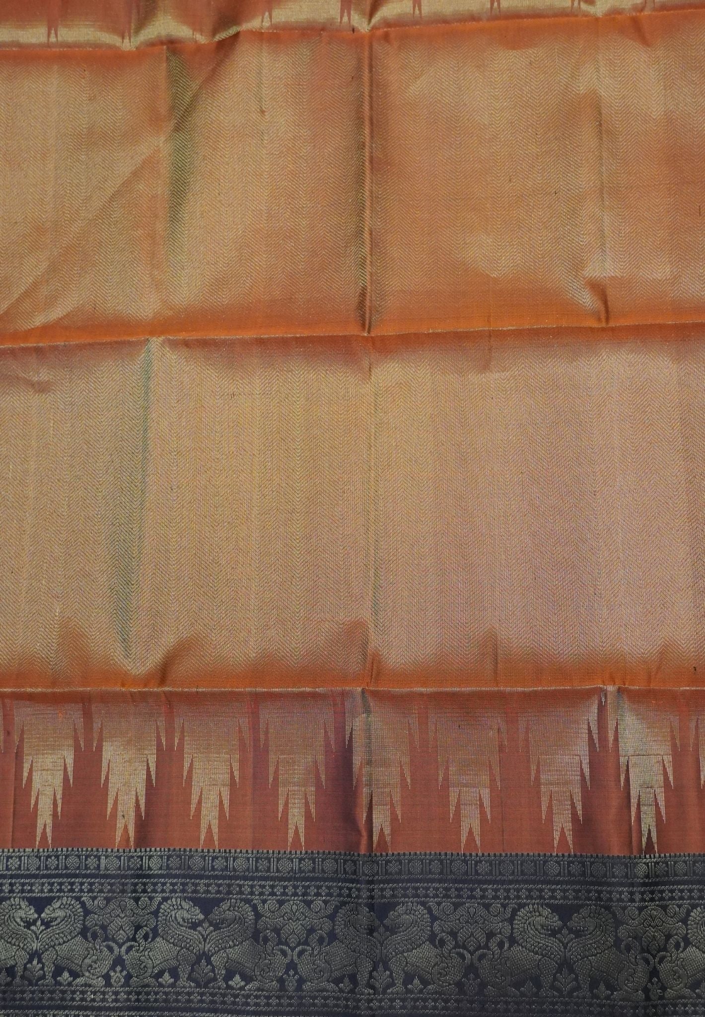 Pure Soft Silk Saree-Orange Brocade Weaving with Temple Border