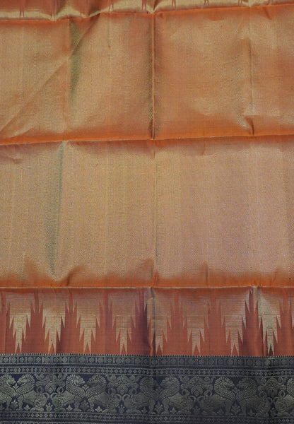 Pure Soft Silk Saree-Orange Brocade Weaving with Temple Border