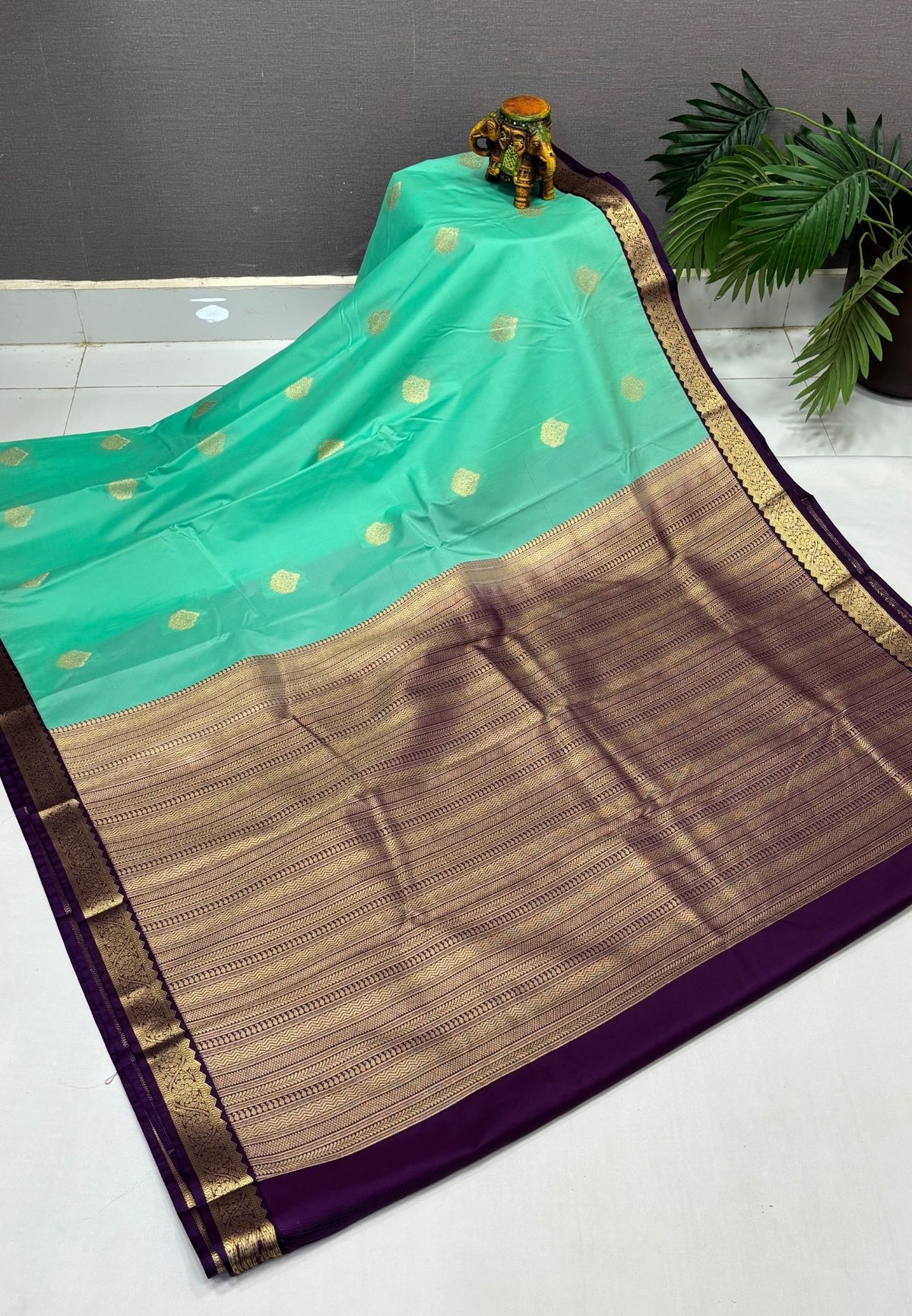 Budget Kanchipuram Saree-Teal Green with Contrast Border