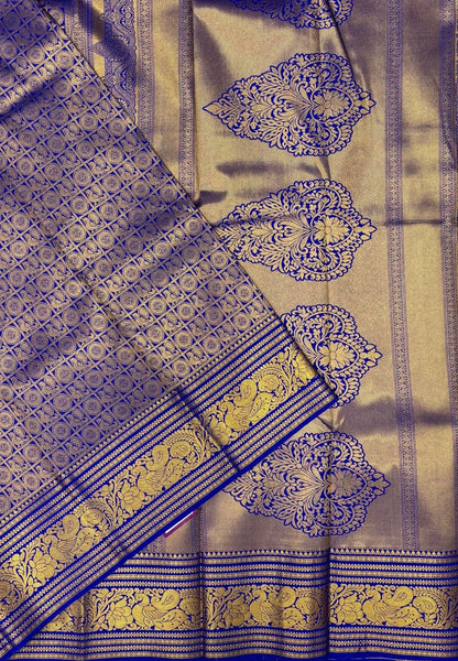Budget Kanchipuram Saree-Violet In Floral Zari Panel Border
