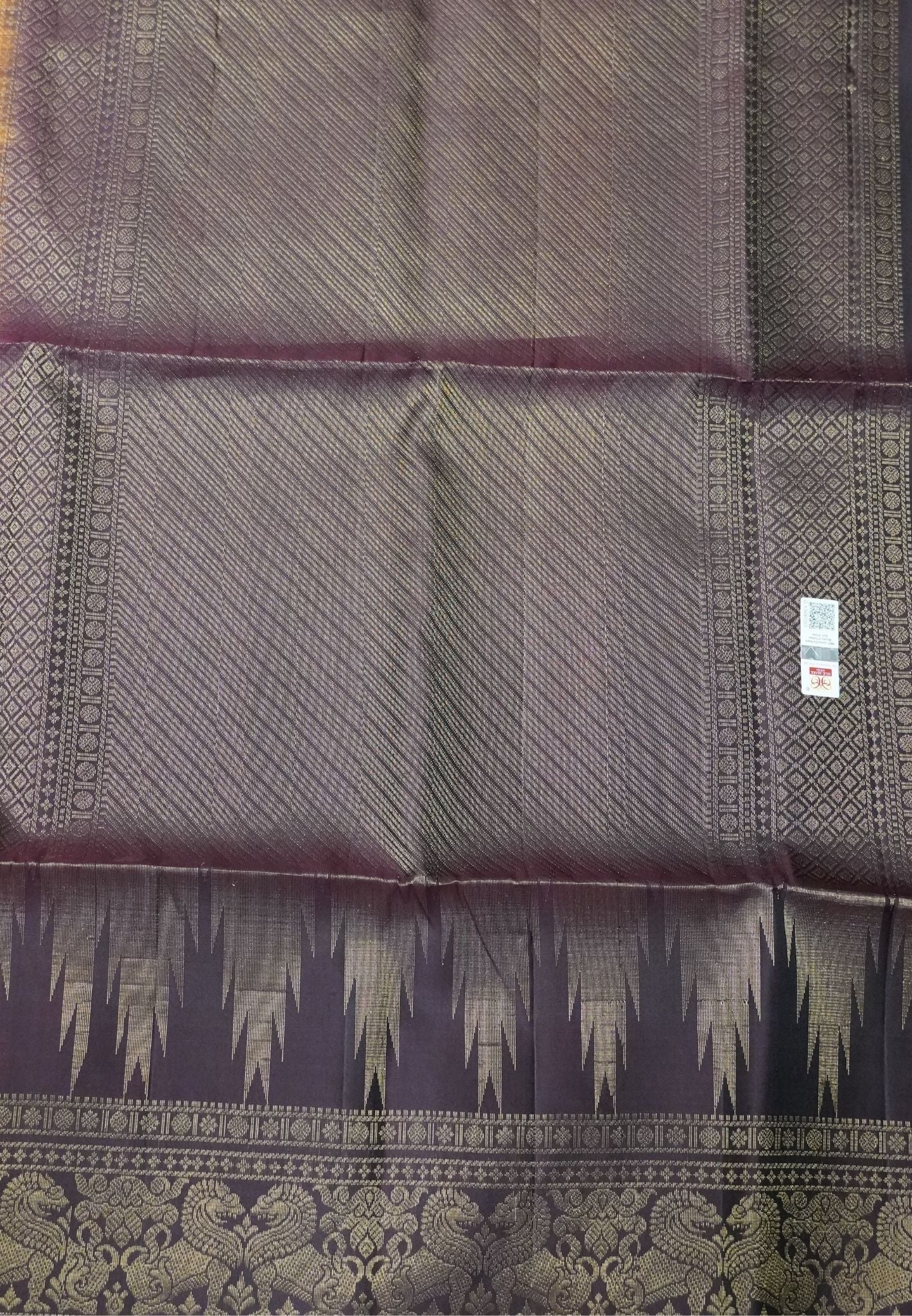 Pure Soft Silk Saree-Orange Brocade Weaving with Temple Border