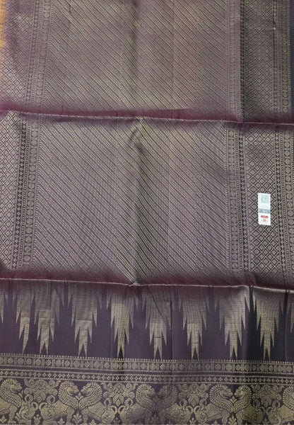 Pure Soft Silk Saree-Orange Brocade Weaving with Temple Border