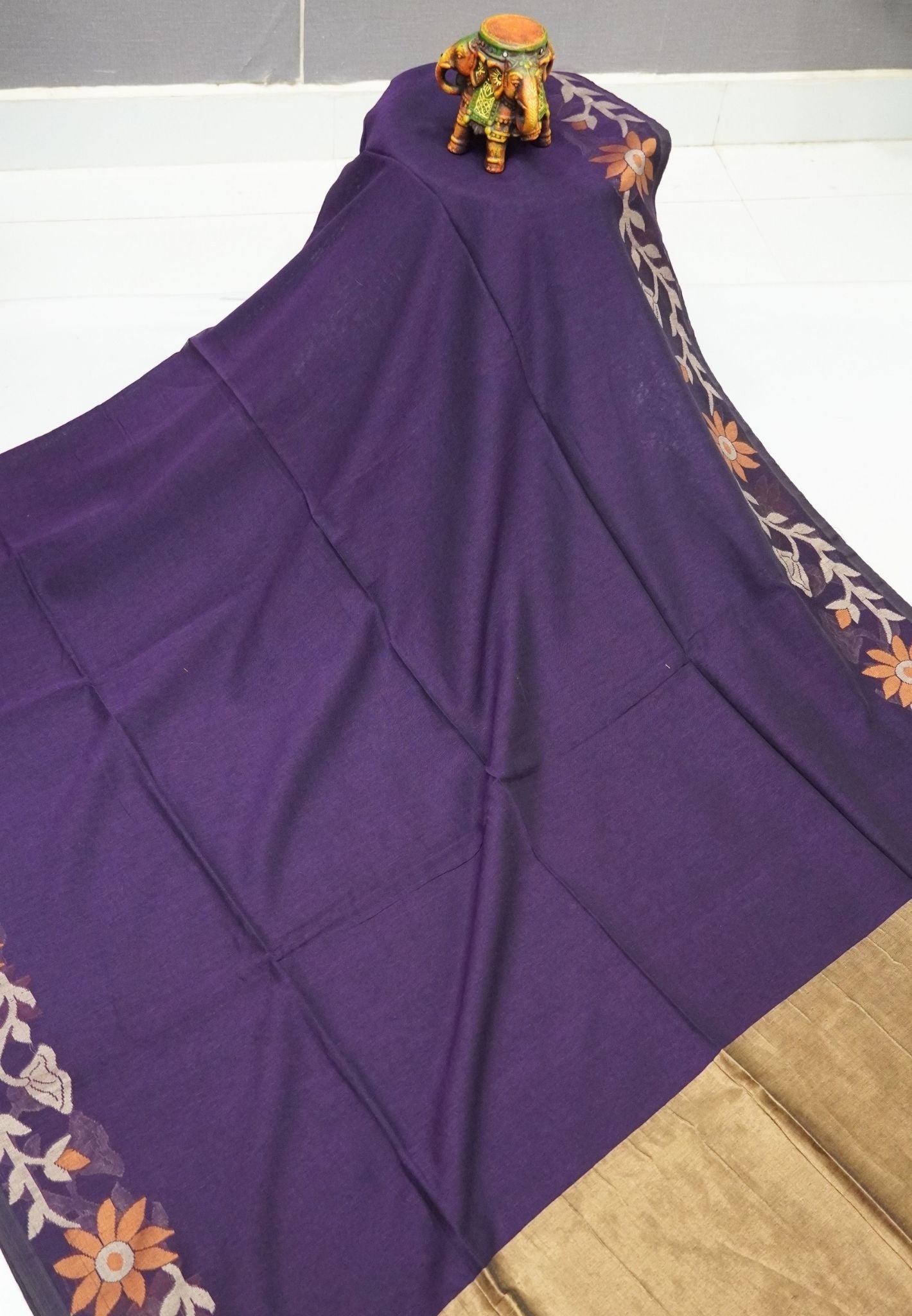 Handloom Cotton Saree- Purple Jamdhani Border