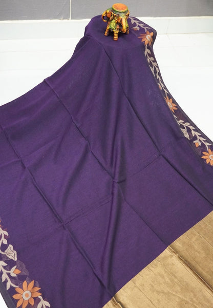 Handloom Cotton Saree- Purple Jamdhani Border