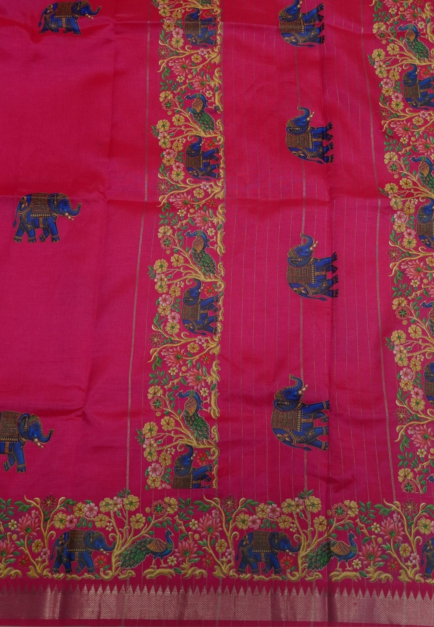Pure Mangalgiri Silk Saree-Mittai Pink with Tanjore Print