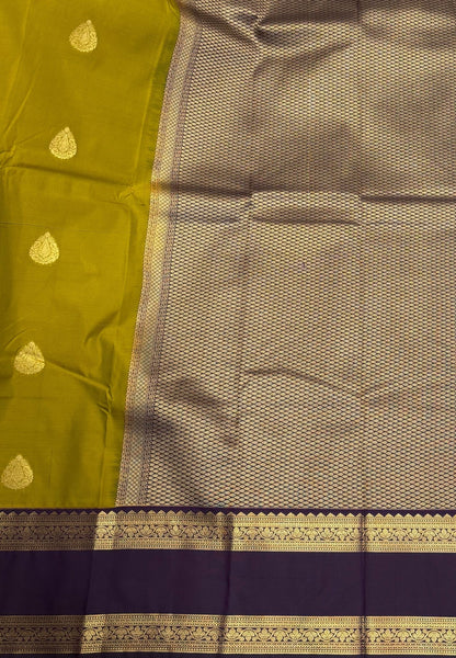 Budget Kanchipuram Saree-Olive Green with Contrast Border