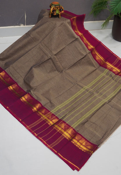 Chettinadu Cotton Saree-Bronze Beige with Contrast Gap Border