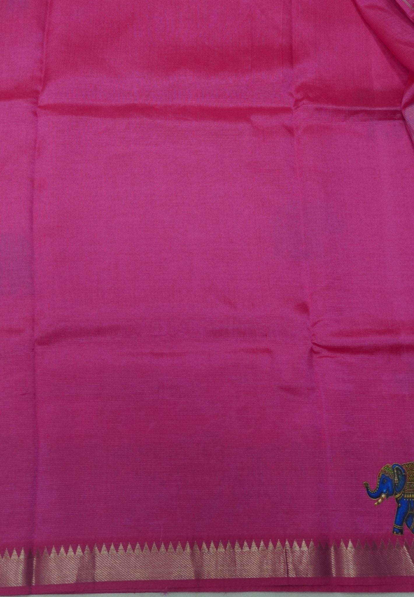 Pure Mangalgiri Silk Saree-Mittai Pink with Tanjore Print
