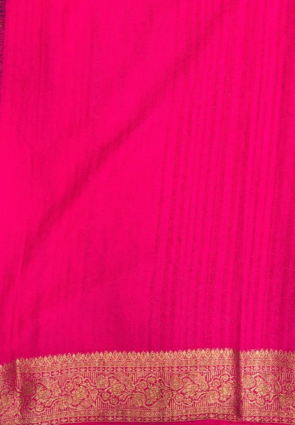 Banarasi Georgette Saree-Navy Blue with Leaf Butta and Contrast Border