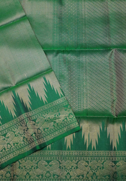 Pure Soft Silk Saree-Green Brocade Weaving with Temple Border