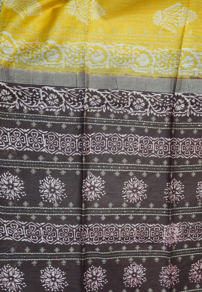 Bhagalpur Cotton Saree-Yellow