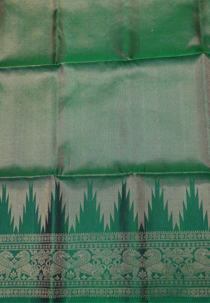 Pure Soft Silk Saree-Green Brocade Weaving with Temple Border