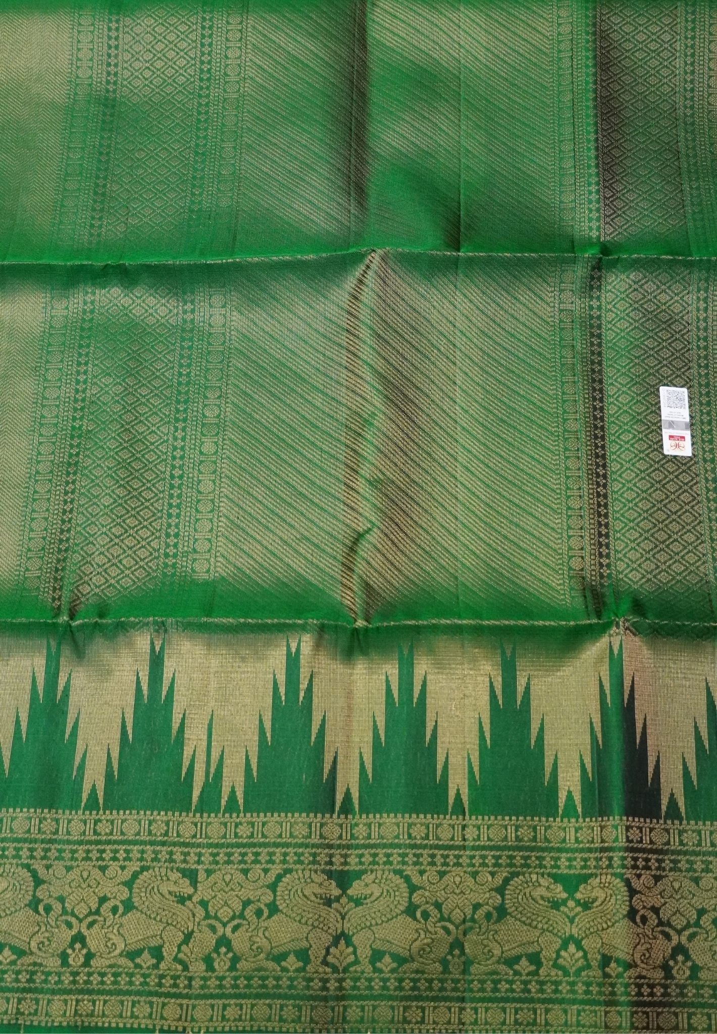Pure Soft Silk Saree-Green Brocade Weaving with Temple Border