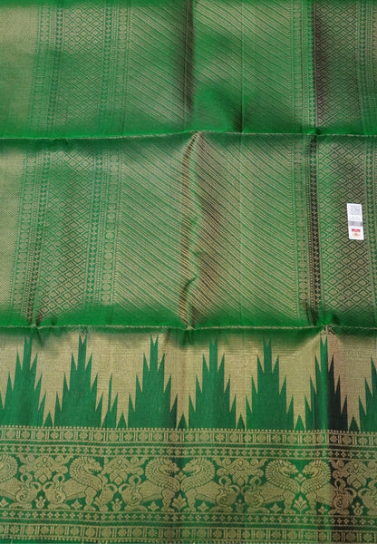 Pure Soft Silk Saree-Green Brocade Weaving with Temple Border