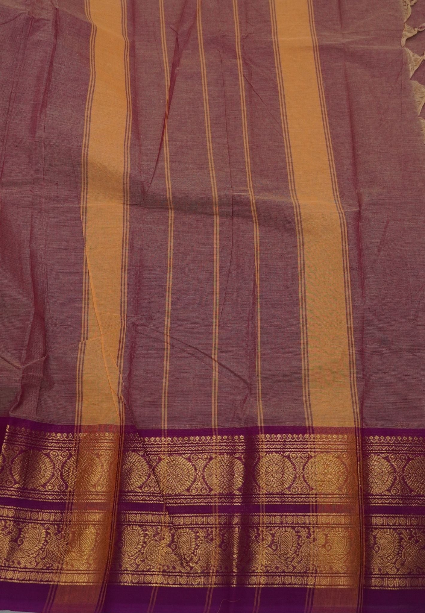 Chettinadu Cotton Saree-Bronze Pink with Contrast Peacock Zari Border