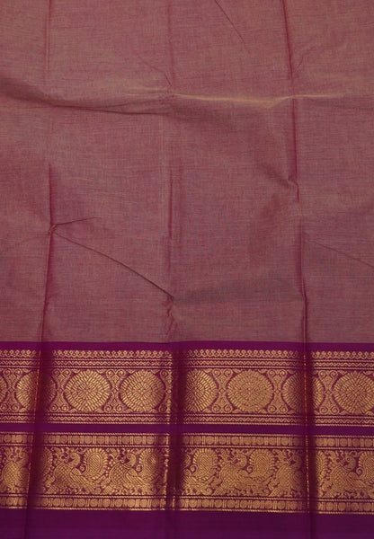 Chettinadu Cotton Saree-Bronze Pink with Contrast Peacock Zari Border