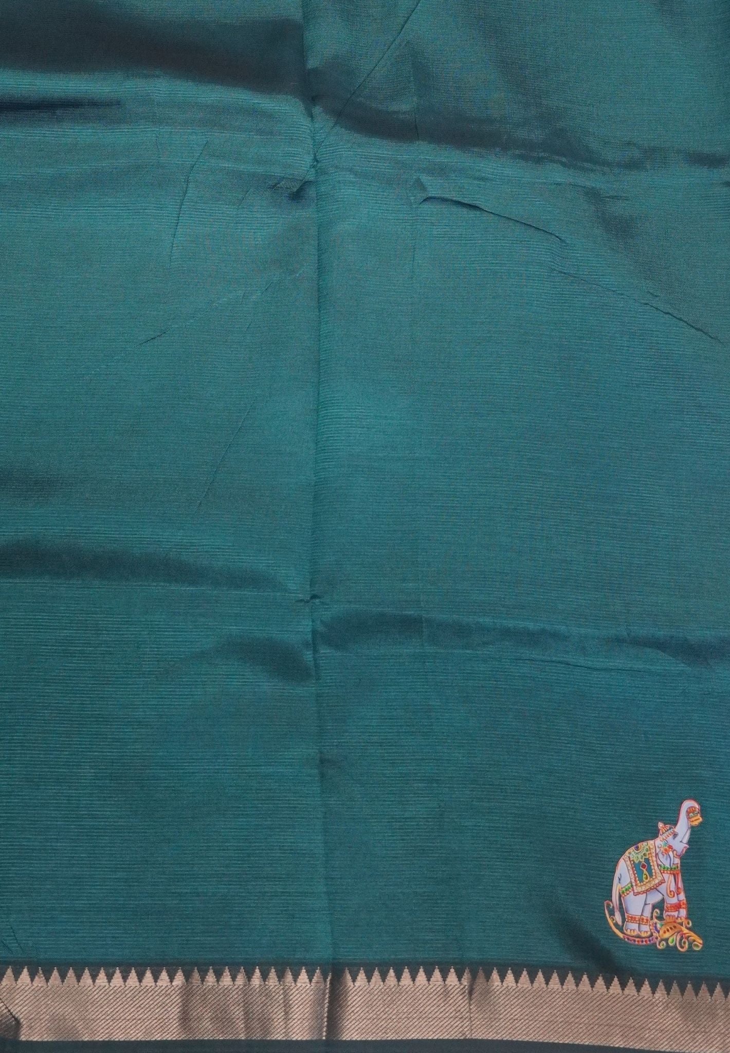Pure Mangalgiri Silk Saree-Peacock Green with Tanjore Print