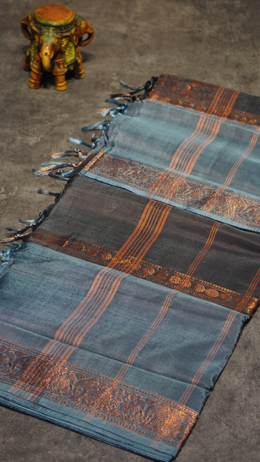 Vazhai Naaru Pattu Saree Vanasigaram Grey to Blue