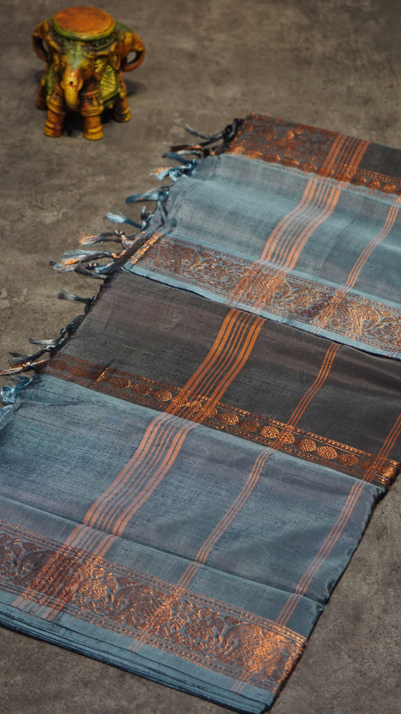 Vazhai Naaru Pattu Saree Vanasigaram Grey to Blue