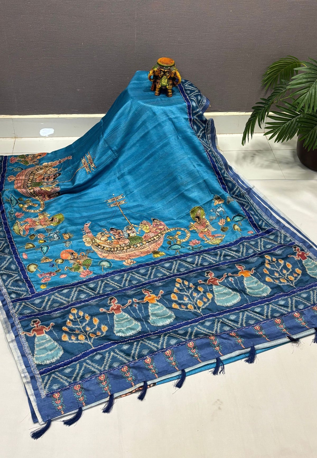 Dola Saree-Sky Blue In Figurative Tribal Motif Border
