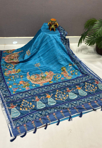 Dola Saree-Sky Blue In Figurative Tribal Motif Border