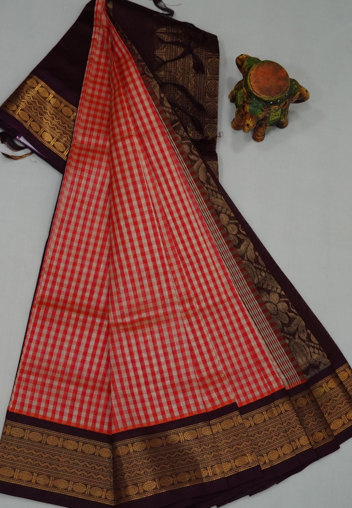 Pure Silk Cotton Saree- Palum Pazhamum Small Checks