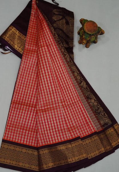Pure Silk Cotton Saree- Palum Pazhamum Small Checks