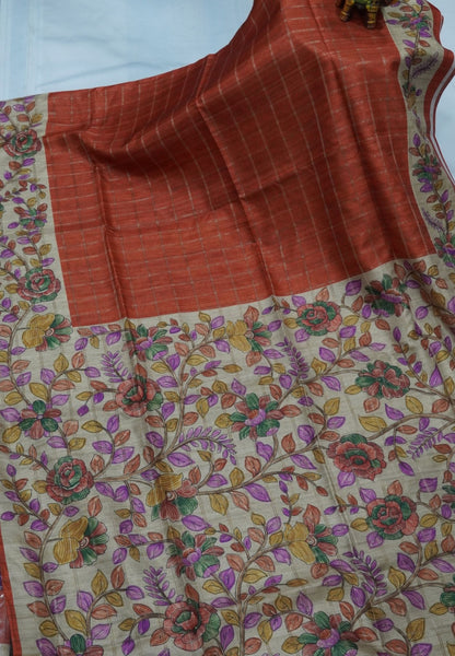 Semi Tussar Saree-Honey