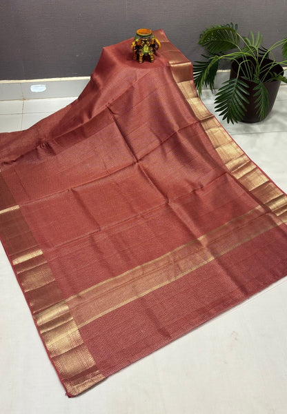 Mangalgiri Silk Saree-Muted Maroon in Fine Check Zari Border