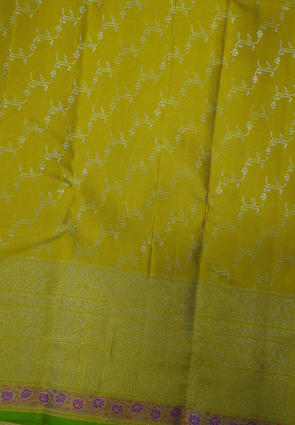 Pure Kanchipuram Silk-Yellow with Silver Zari and Floral Border