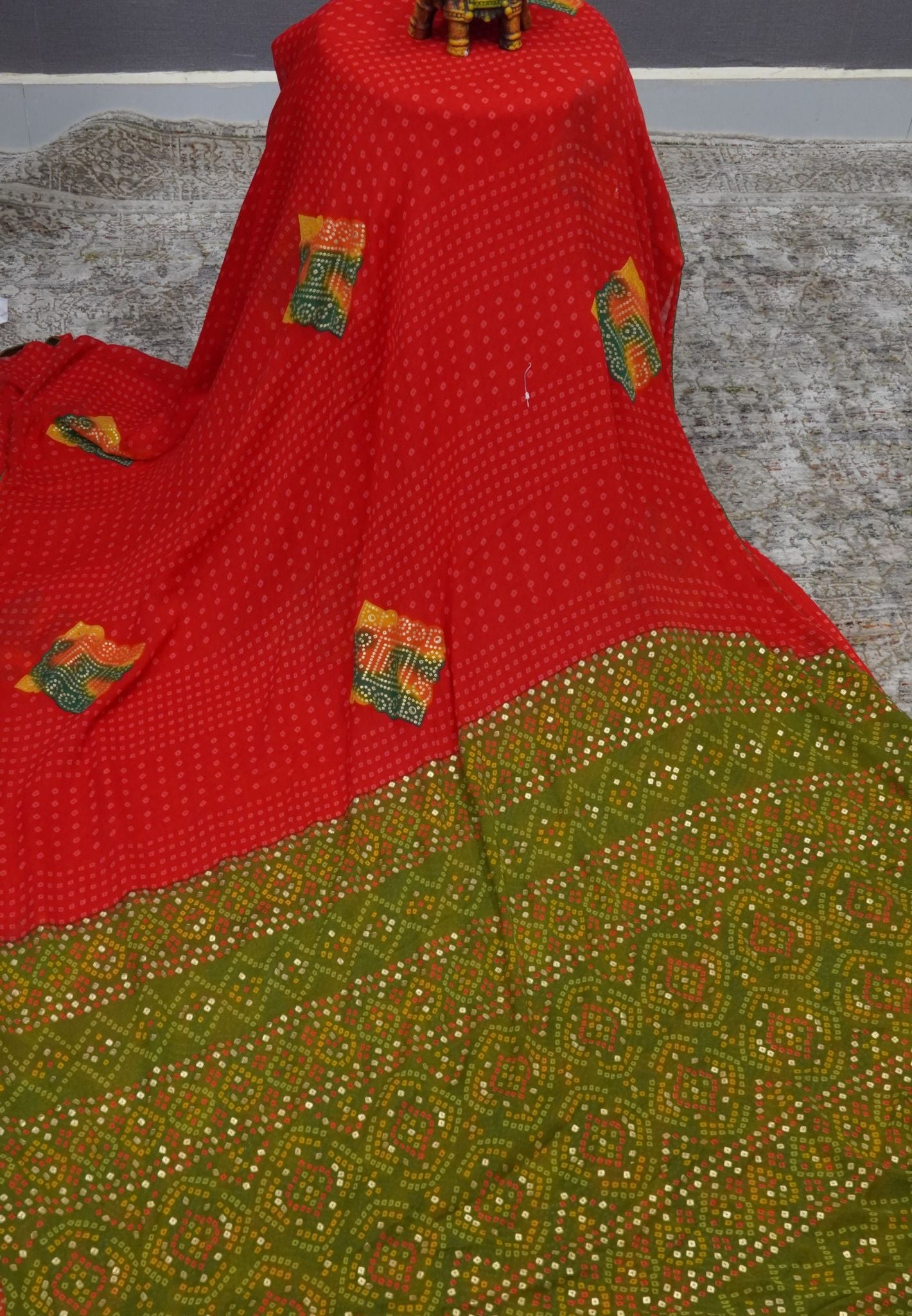 Chiffon Saree-Red in Diamond Bandhini Pattern
