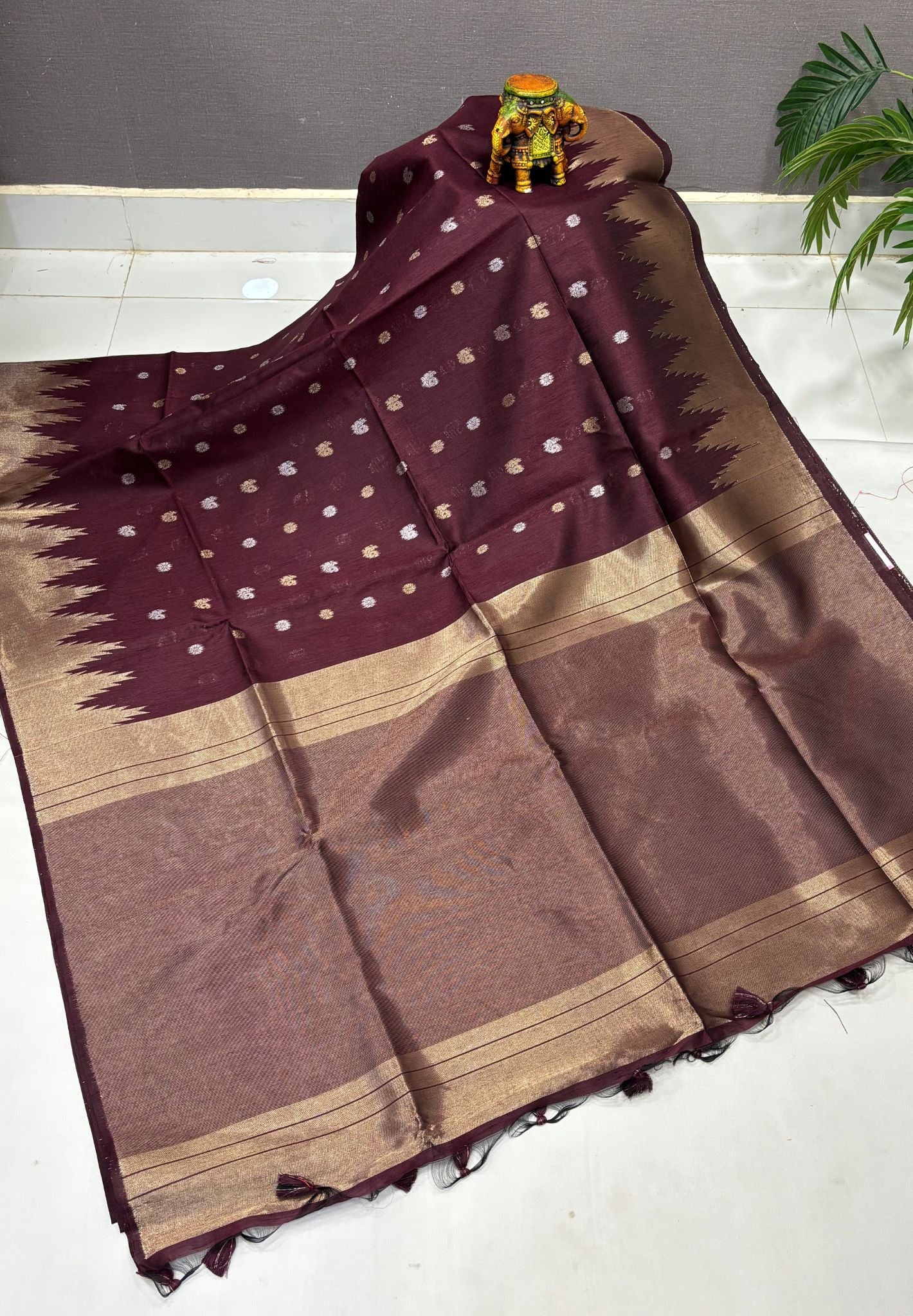 Semi Raw Silk Saree-Maroon In Tower Zari Border
