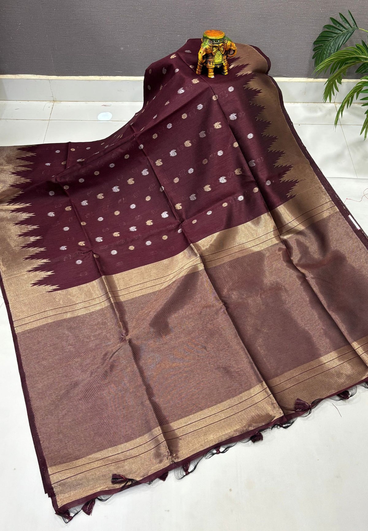 Semi Raw Silk Saree-Maroon In Tower Zari Border