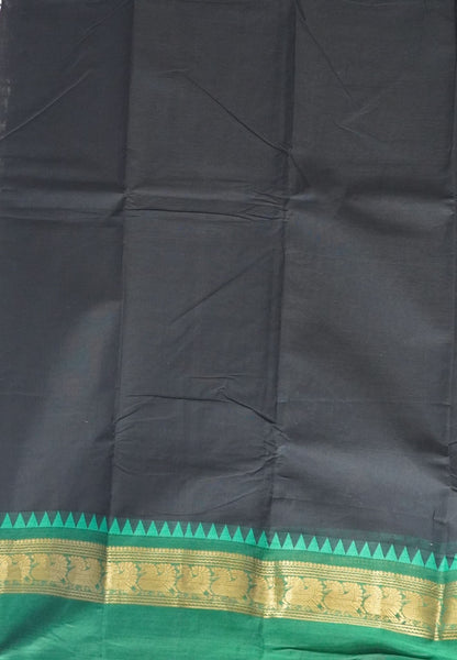 Chettinadu Cotton Saree-Black with Ganga Jamuna Border
