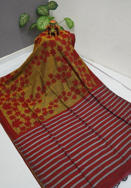 Sambalpuri Cotton Saree-Mustard