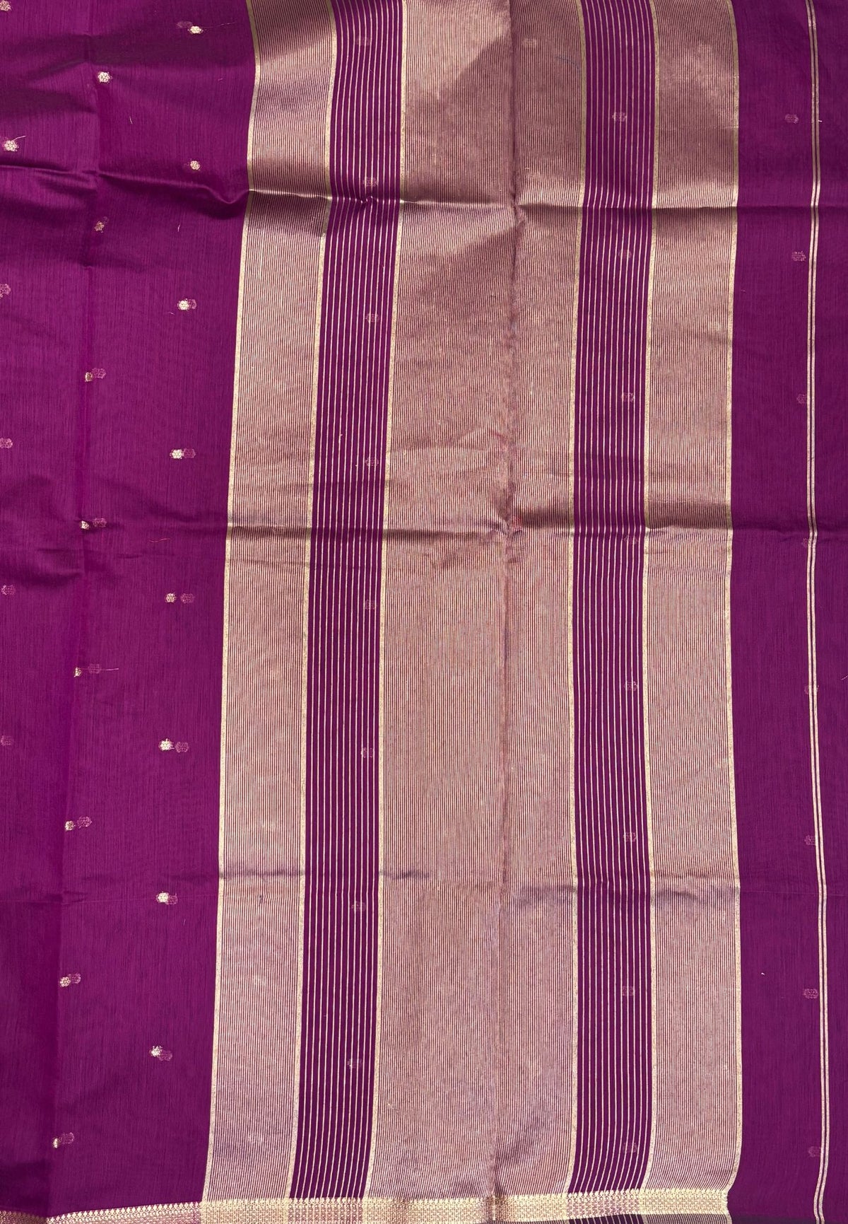 Semi Maheswari Saree-Purple In Double Line Zari Stripe Border