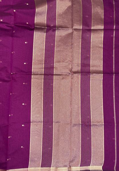 Semi Maheswari Saree-Purple In Double Line Zari Stripe Border