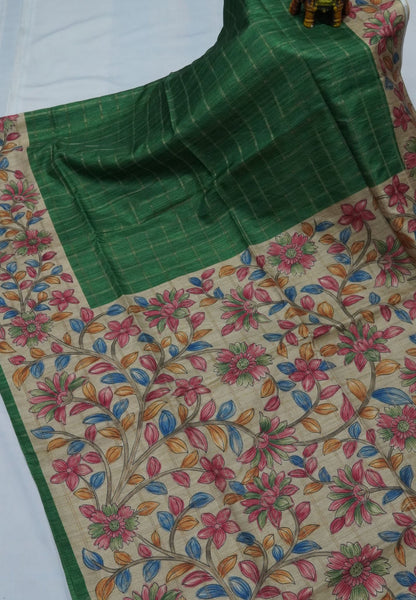 Semi Tussar Saree-Green