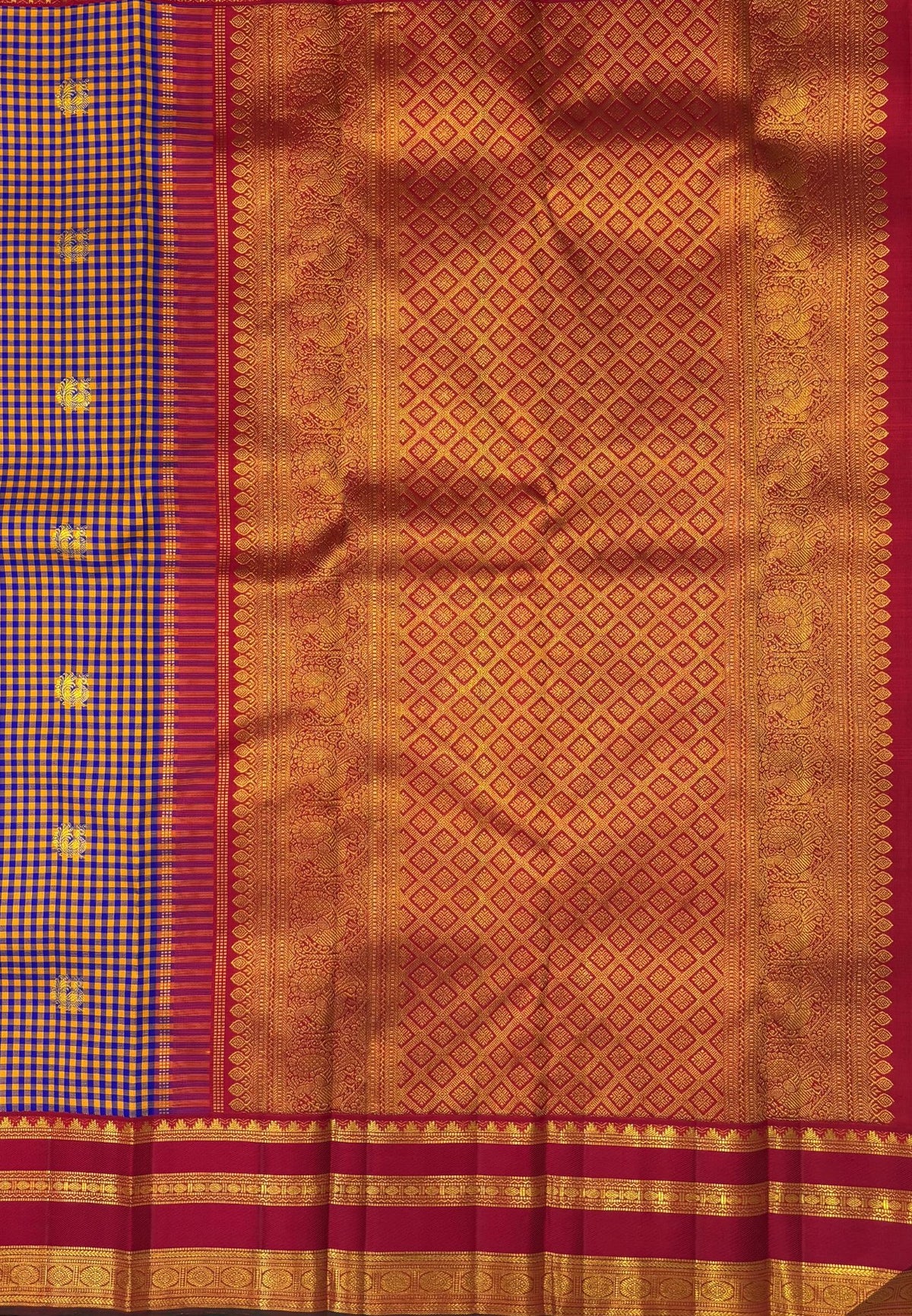 Pure Kanchipuram Silk Saree-Palum Pazhamum In Intricate Floral Motif with Contrast Border