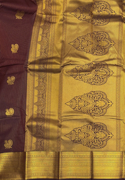 Budget Kanchipuram Saree-Arakku In Floral Zari Panel With Contrast Border