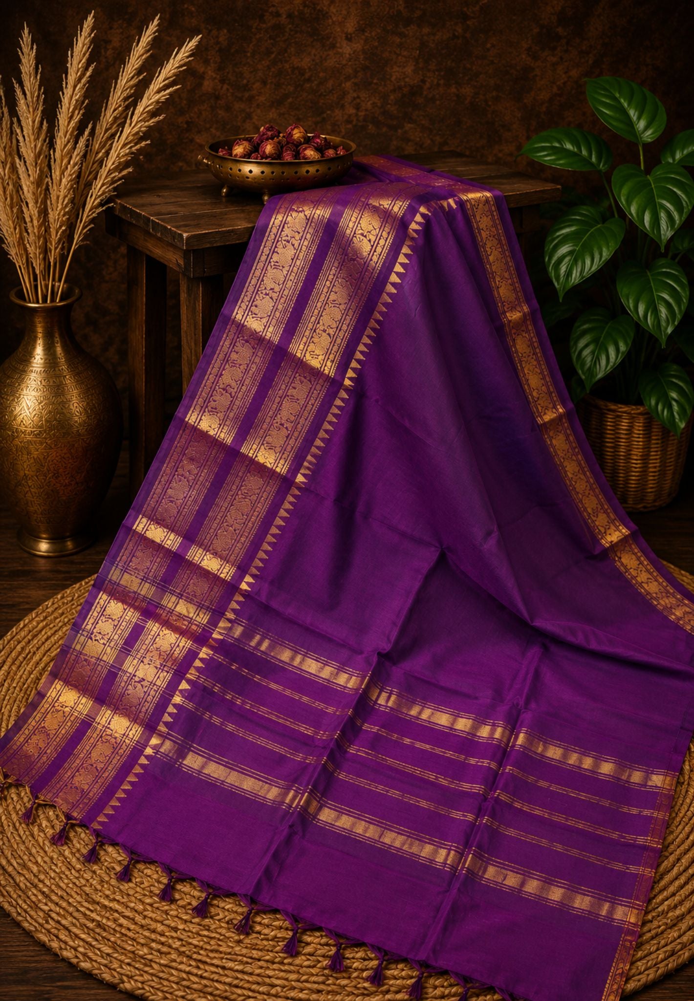 Chettinad Cotton Saree-Purple with Double Border