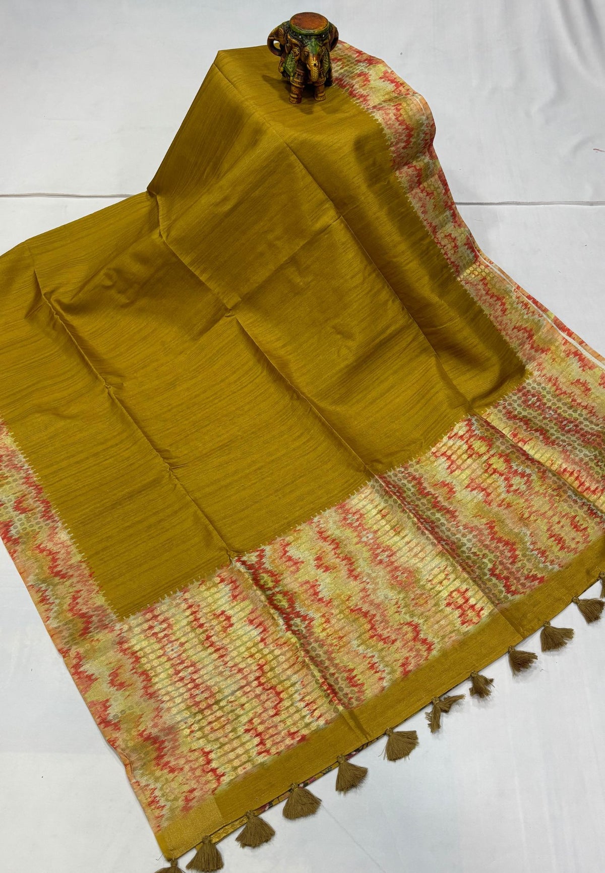 Semi Tussar Saree-Yellow with Coin Zari Border
