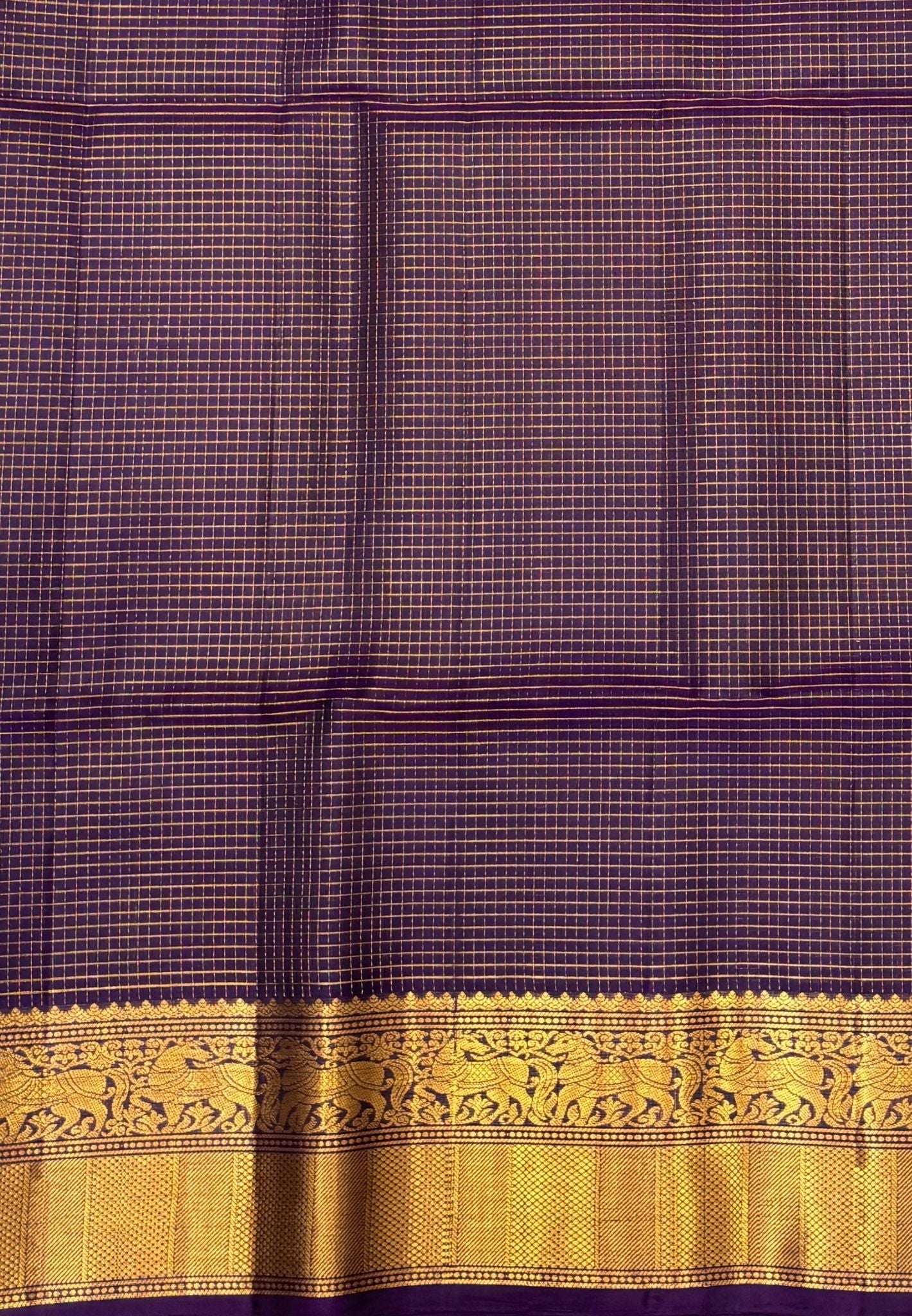Pure Kanchipuram Silk Saree-Purple in Floral Vine Zari Border