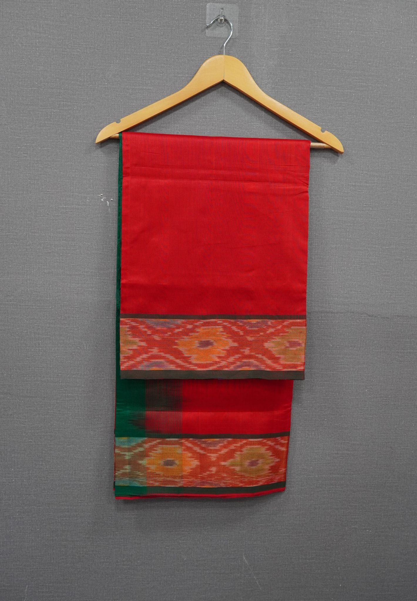 Silk Cotton Saree-Red witn Pochampally Border