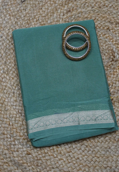Semi Mysore Silk Saree - Light Sea Green with Small Border