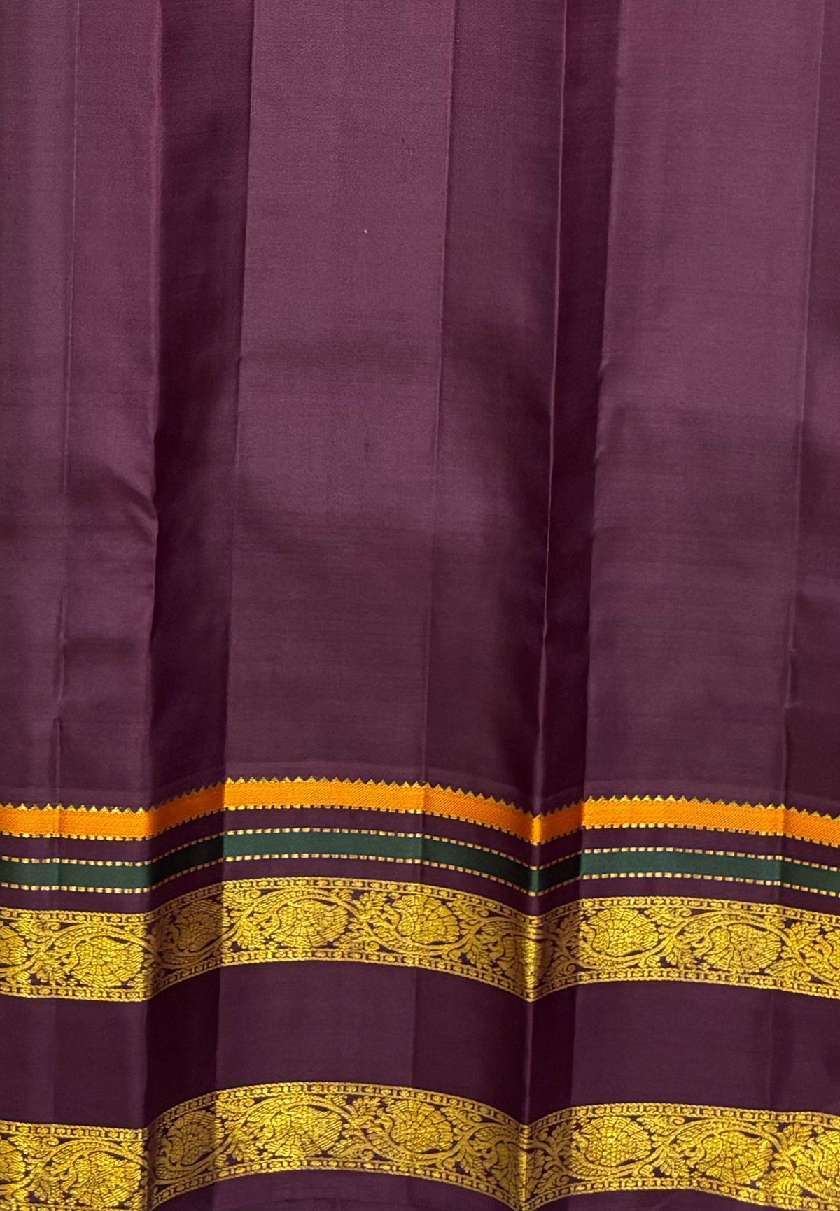 Pure Kanchipuram Silk Saree-Sandal in Floral Brocade Zari with Contrast Border