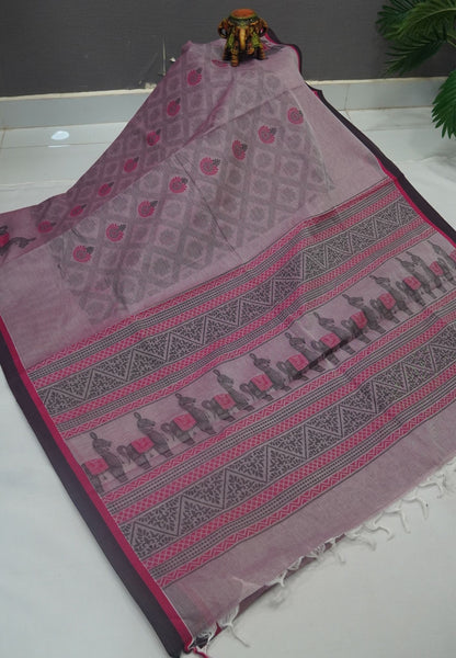 Cotton Saree-Coral Purple in Thread Work