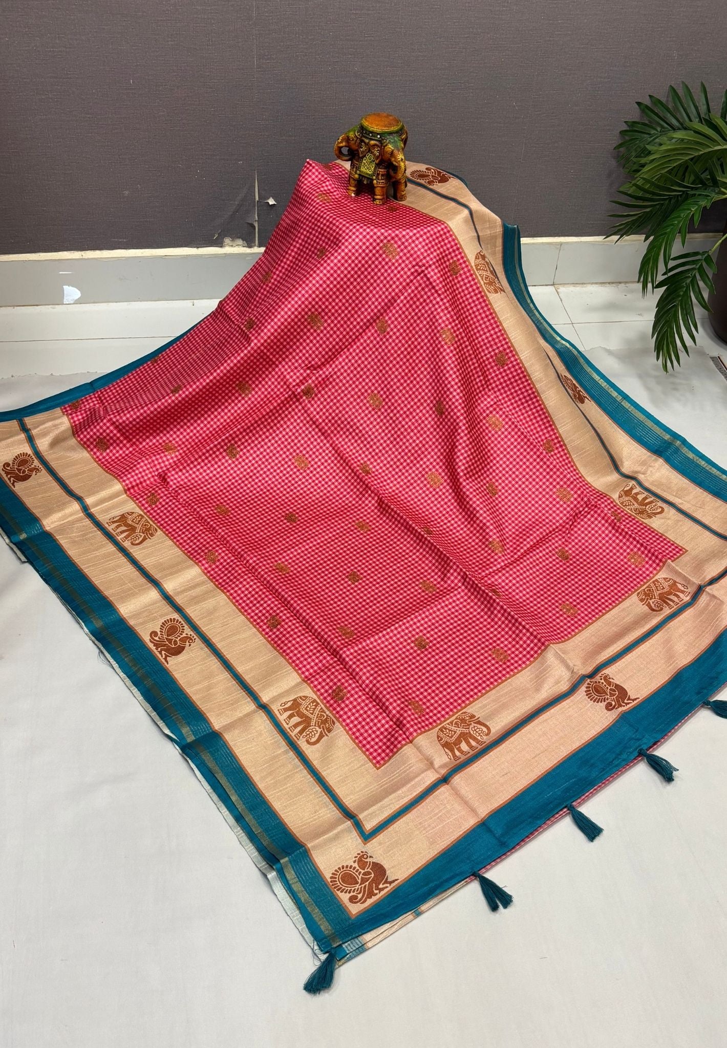 Art Tussar Saree-Pink with Podi Kattam