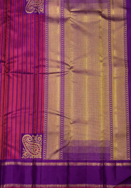 Pure Kanchipuram Silk Saree-Vadamali in Chevron Line Zari Border